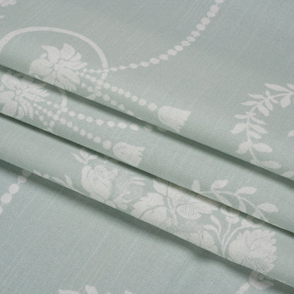 Cotton Canvas Print - Duckegg Scrolls and Leaves - British Imported Folded
