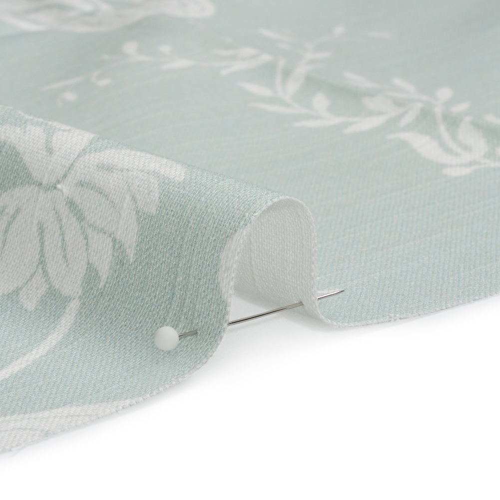 Cotton Canvas Print - Duckegg Scrolls and Leaves - British Imported Detail