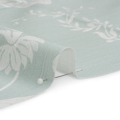Cotton Canvas Print - Duckegg Scrolls and Leaves - British Imported Detail