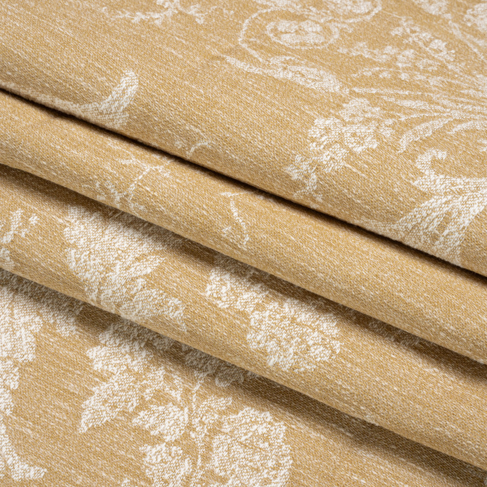 Polyester and Cotton Jacquard - Gold Scrolls and Leaves - British Imported Folded
