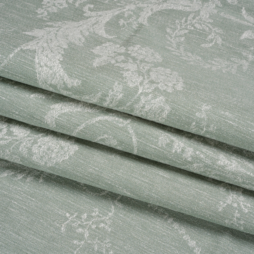 Polyester and Cotton Jacquard - Gray Green Scrolls and Leaves - British Imported Folded