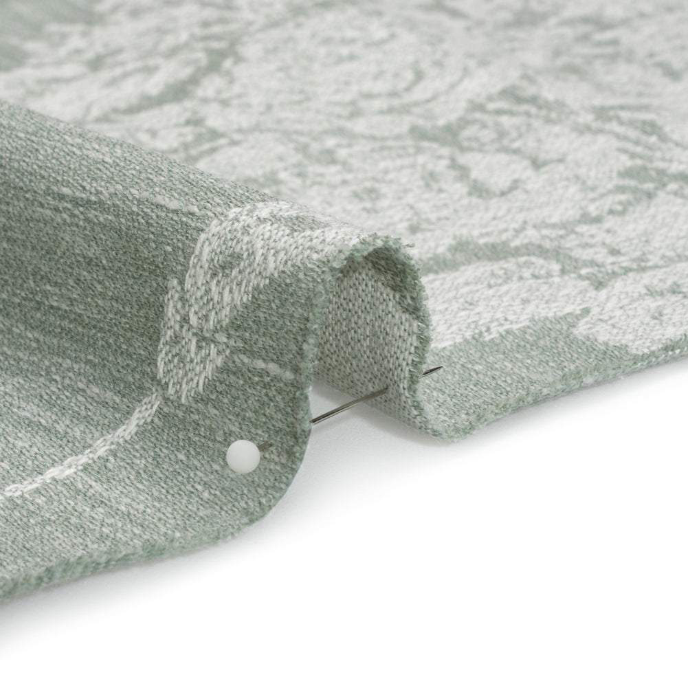 Polyester and Cotton Jacquard - Gray Green Scrolls and Leaves - British Imported Detail