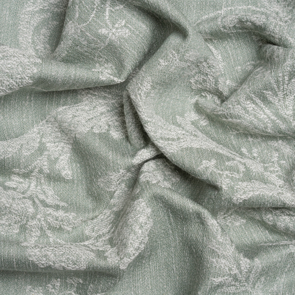 Polyester and Cotton Jacquard - Gray Green Scrolls and Leaves - British Imported