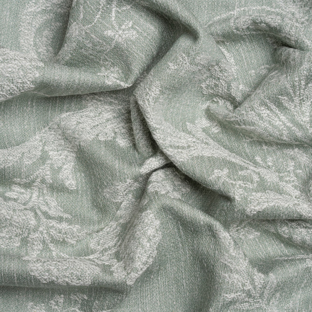 Polyester and Cotton Jacquard - Gray Green Scrolls and Leaves - British Imported