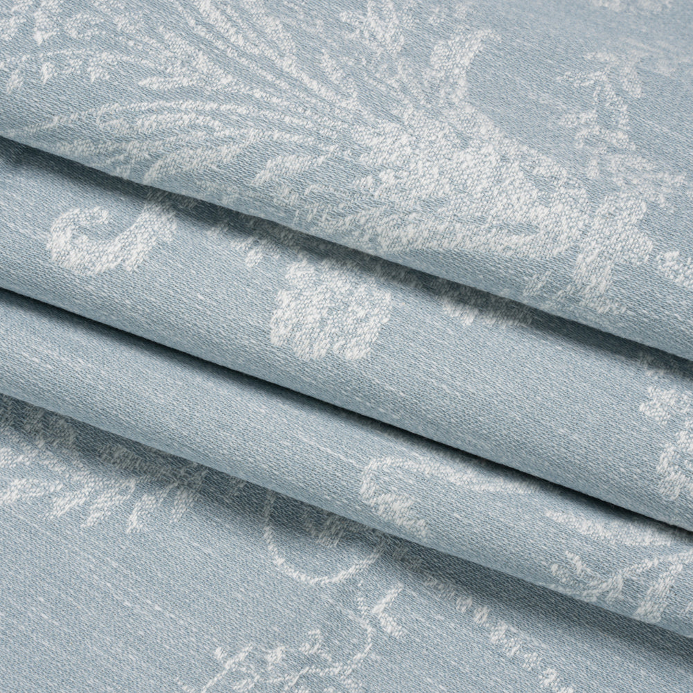 Polyester and Cotton Jacquard - Pale Seaspray Scrolls and Leaves - British Imported Folded