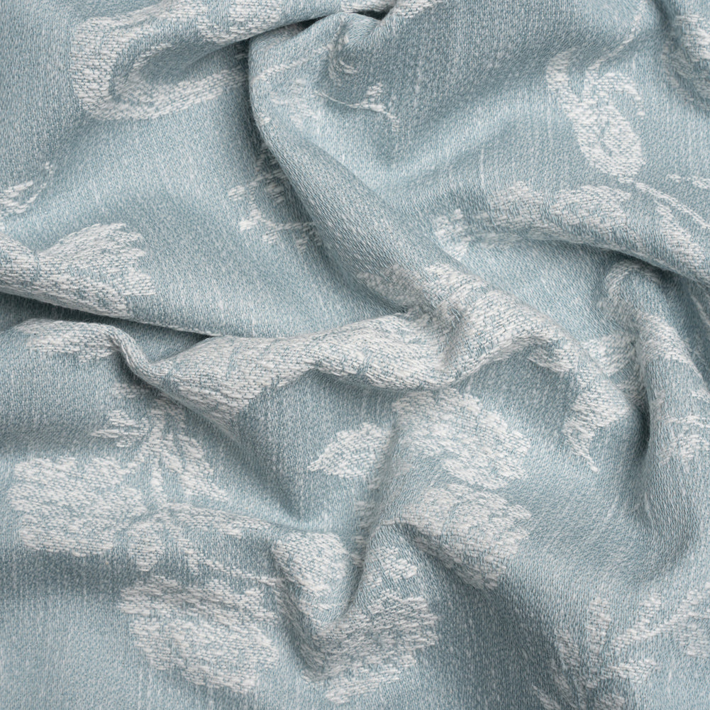 Polyester and Cotton Jacquard - Pale Seaspray Scrolls and Leaves - British Imported