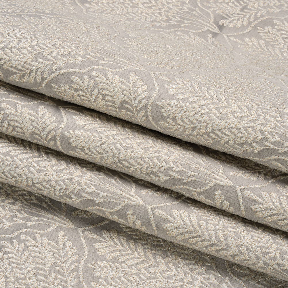 Metallic Drapery Jacquard - Dove Leafy Fans - British Imported Folded