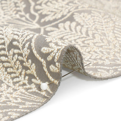 Metallic Drapery Jacquard - Dove Leafy Fans - British Imported Detail