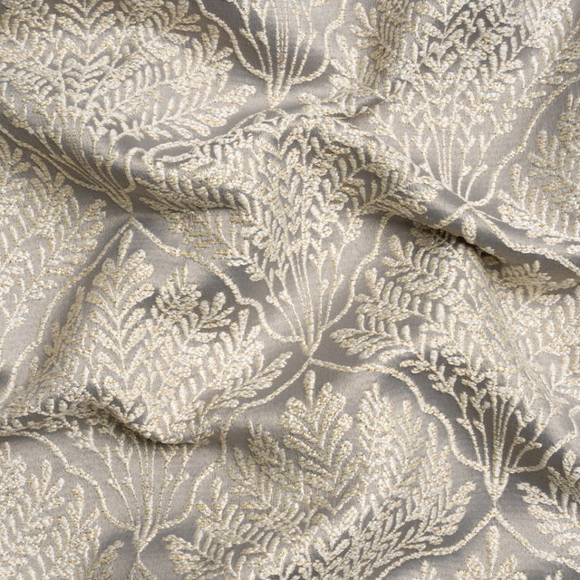 Metallic Drapery Jacquard - Dove Leafy Fans - British Imported