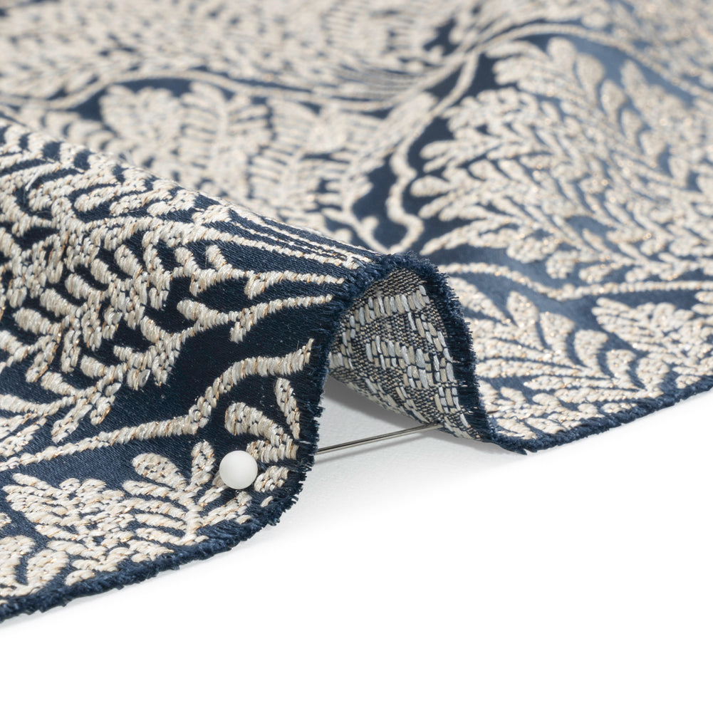 Metallic Drapery Jacquard - Ink Leafy Fans - British Imported Detail