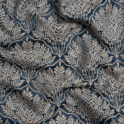 Metallic Drapery Jacquard - Ink Leafy Fans - British Imported