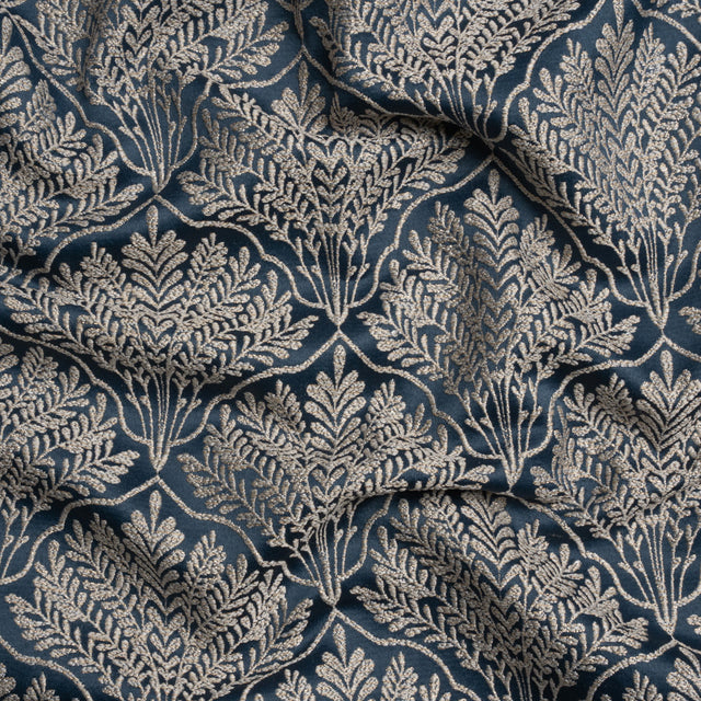 Metallic Drapery Jacquard - Ink Leafy Fans - British Imported
