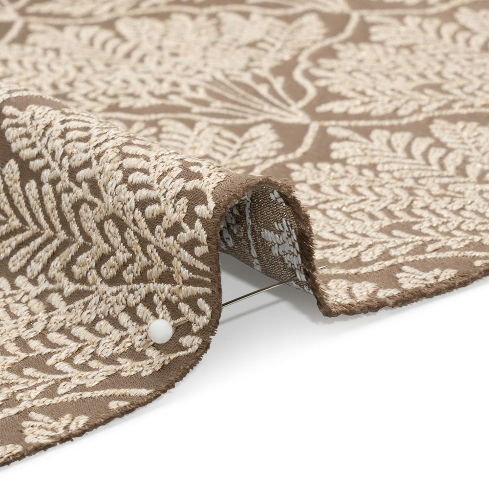 Metallic Drapery Jacquard - Mole Leafy Fans - British Imported Detail