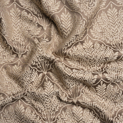 Metallic Drapery Jacquard - Mole Leafy Fans - British Imported