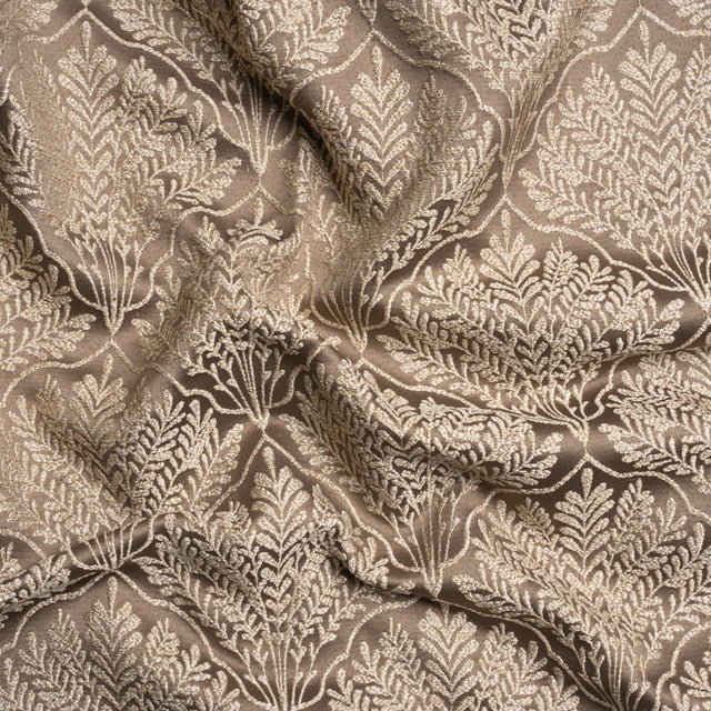 Metallic Drapery Jacquard - Mole Leafy Fans - British Imported