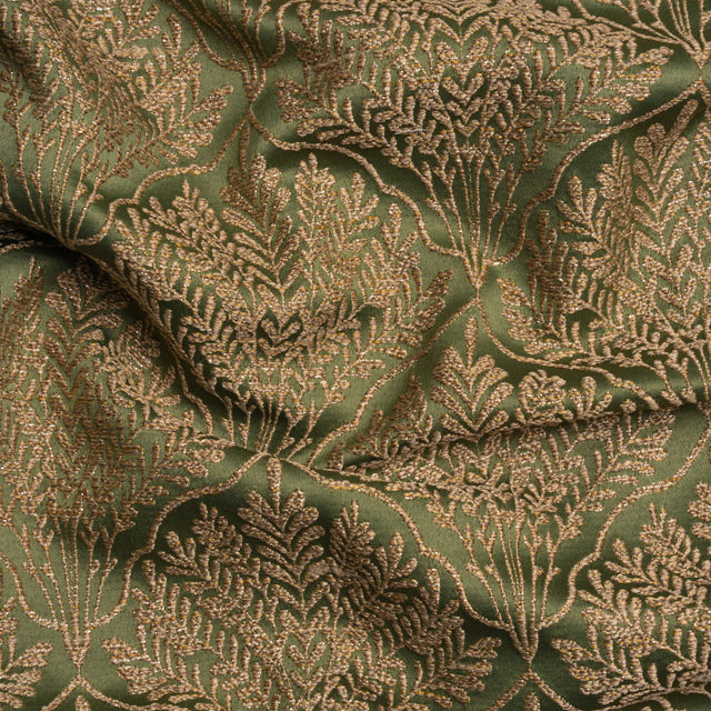 Metallic Drapery Jacquard - Olive Leafy Fans - British Imported