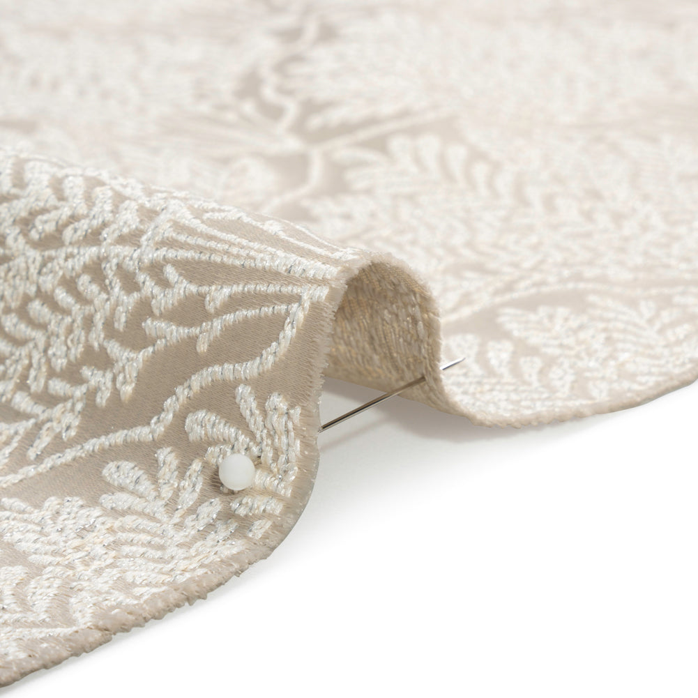 Metallic Drapery Jacquard - Porcelain Leafy Fans - British Imported Detail