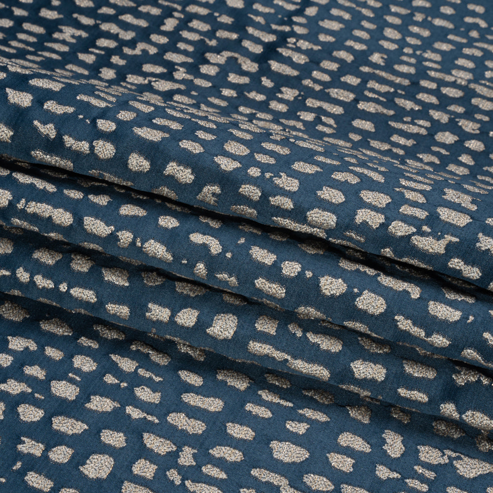 Metallic Drapery Jacquard - Ink Spotted Abstract - British Imported Folded
