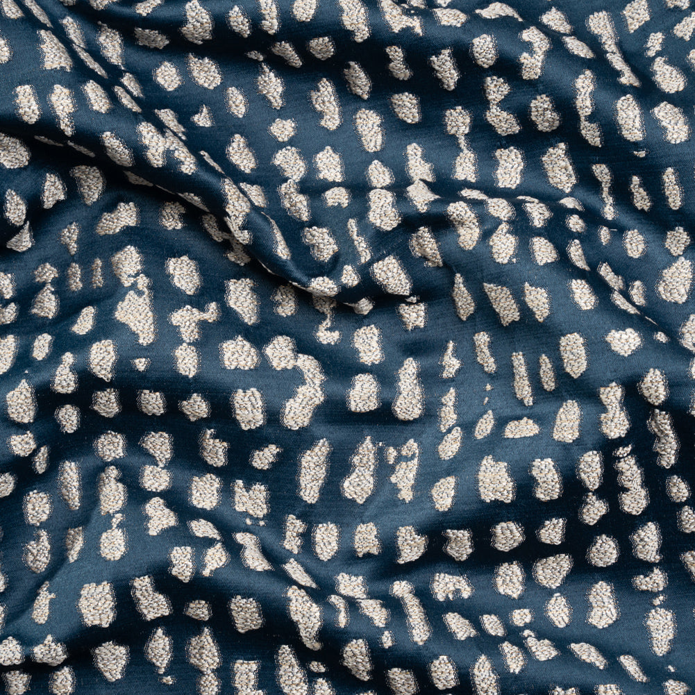 Metallic Drapery Jacquard - Ink Spotted Abstract - British Imported