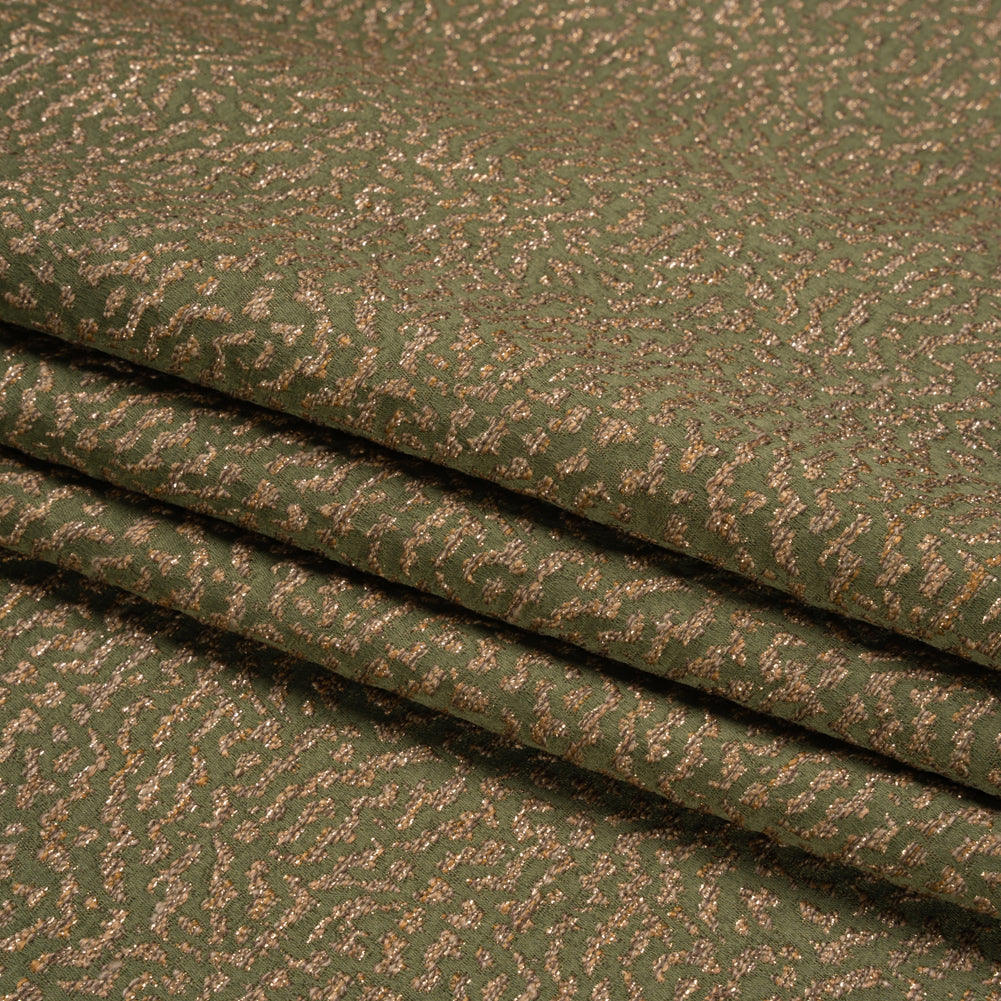 Metallic Drapery Jacquard - Olive Mottled - British Imported Folded