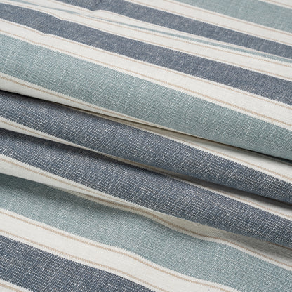 Slubbed Cotton Blend Woven - Denim Wide Stripes - British Imported Folded