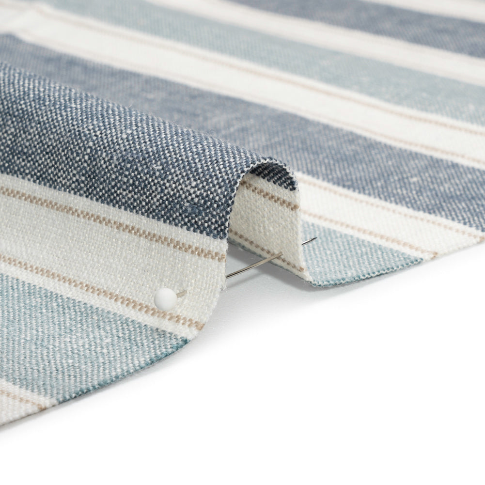 Slubbed Cotton Blend Woven - Denim Wide Stripes - British Imported Detail