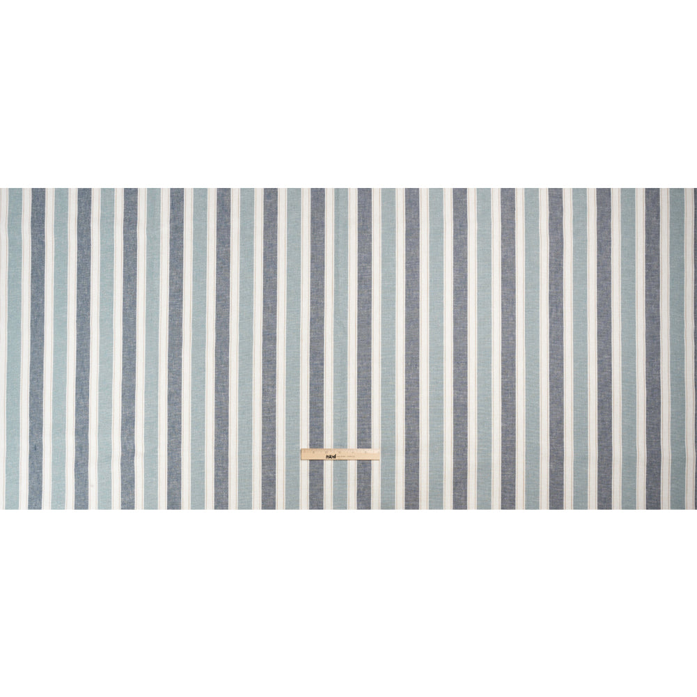 Slubbed Cotton Blend Woven - Denim Wide Stripes - British Imported Full