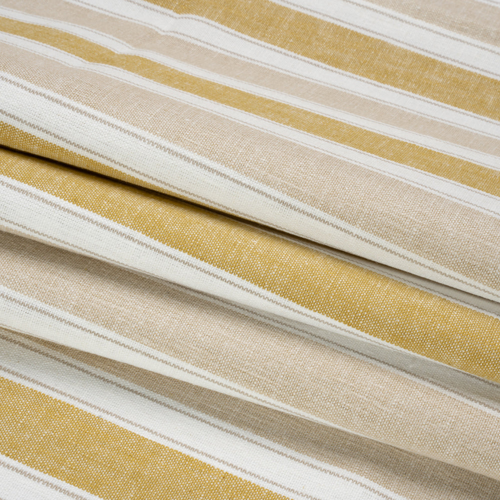 Slubbed Cotton Blend Woven - Pollen Wide Stripes - British Imported Folded