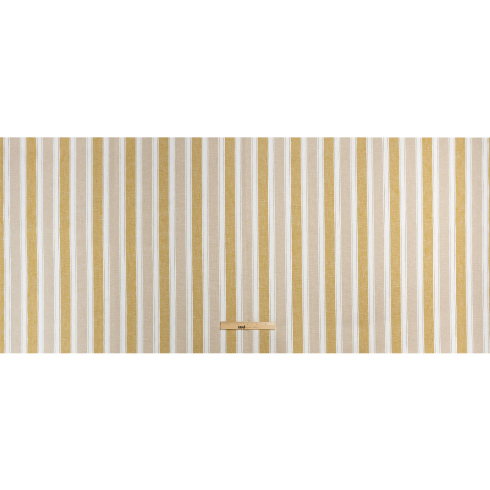 Slubbed Cotton Blend Woven - Pollen Wide Stripes - British Imported Full