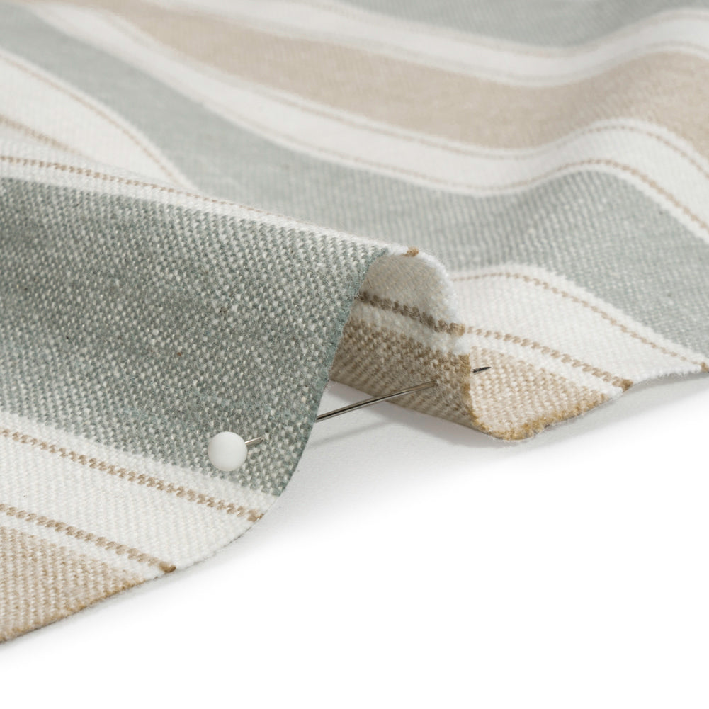 Slubbed Cotton Blend Woven - Seafoam Wide Stripes - British Imported Detail