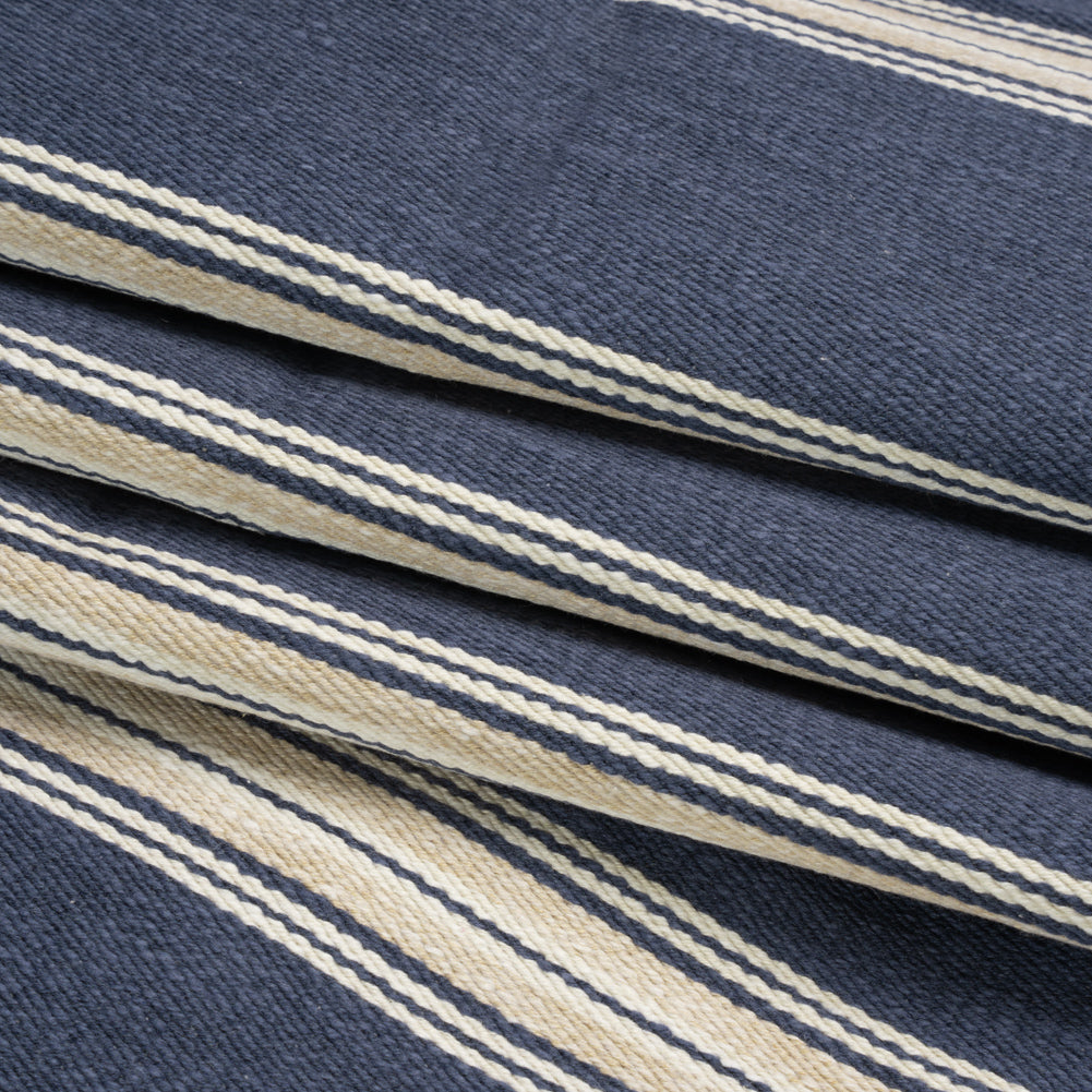 Cotton and Polyester Drapery Twill - Indigo Striped - British Imported Folded