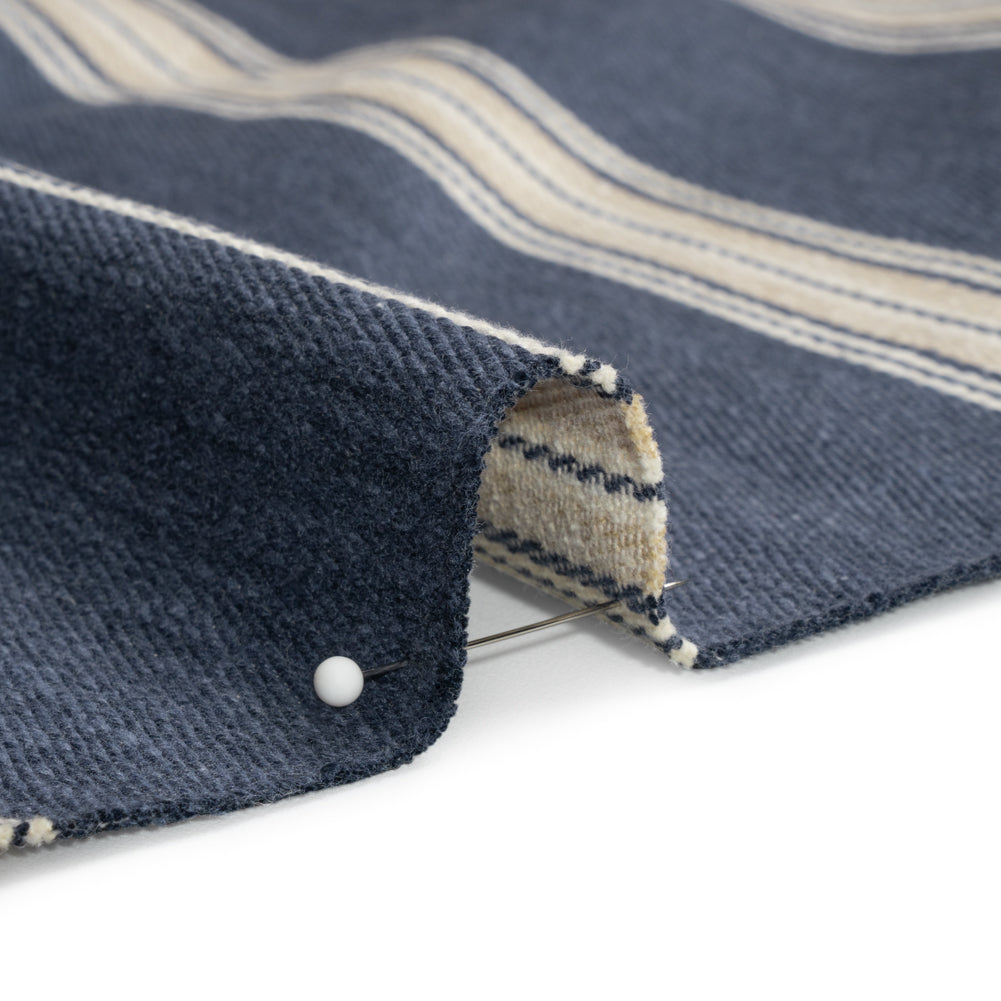 Cotton and Polyester Drapery Twill - Indigo Striped - British Imported Detail