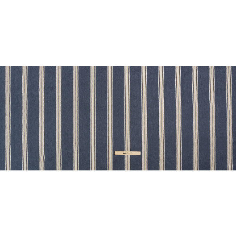 Cotton and Polyester Drapery Twill - Indigo Striped - British Imported Full