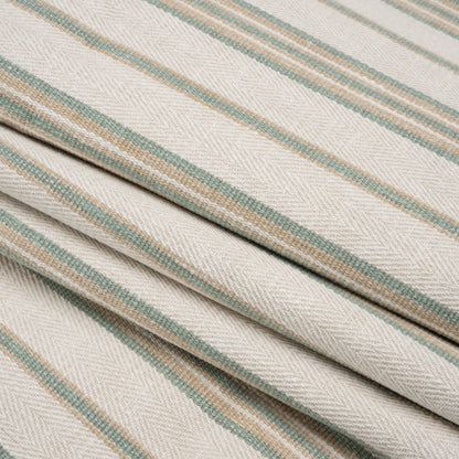 Polyester and Cotton Twill - Seafoam Herringbone Stripes - British Imported Folded