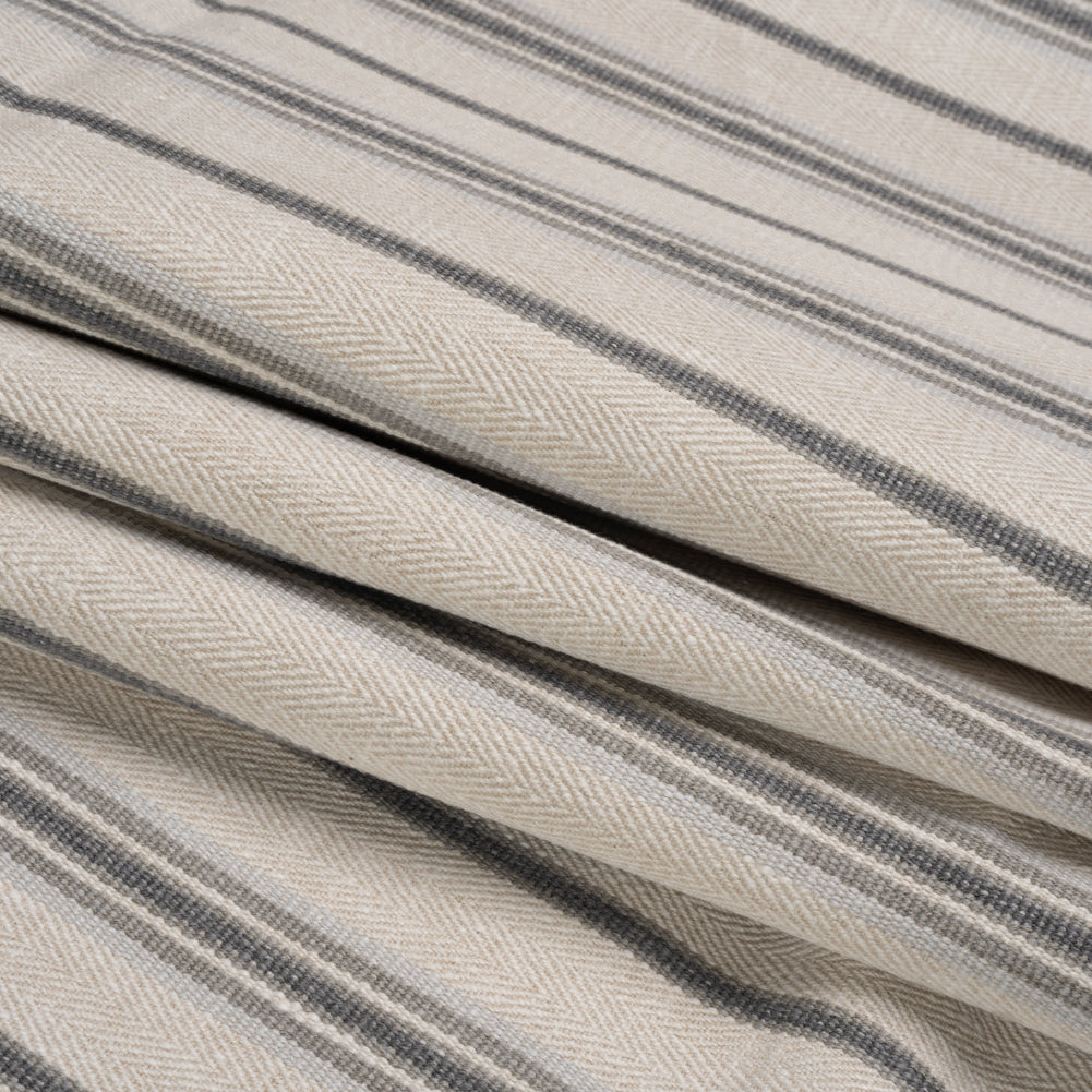 Polyester and Cotton Twill - Slate Herringbone Stripes - British Imported Folded