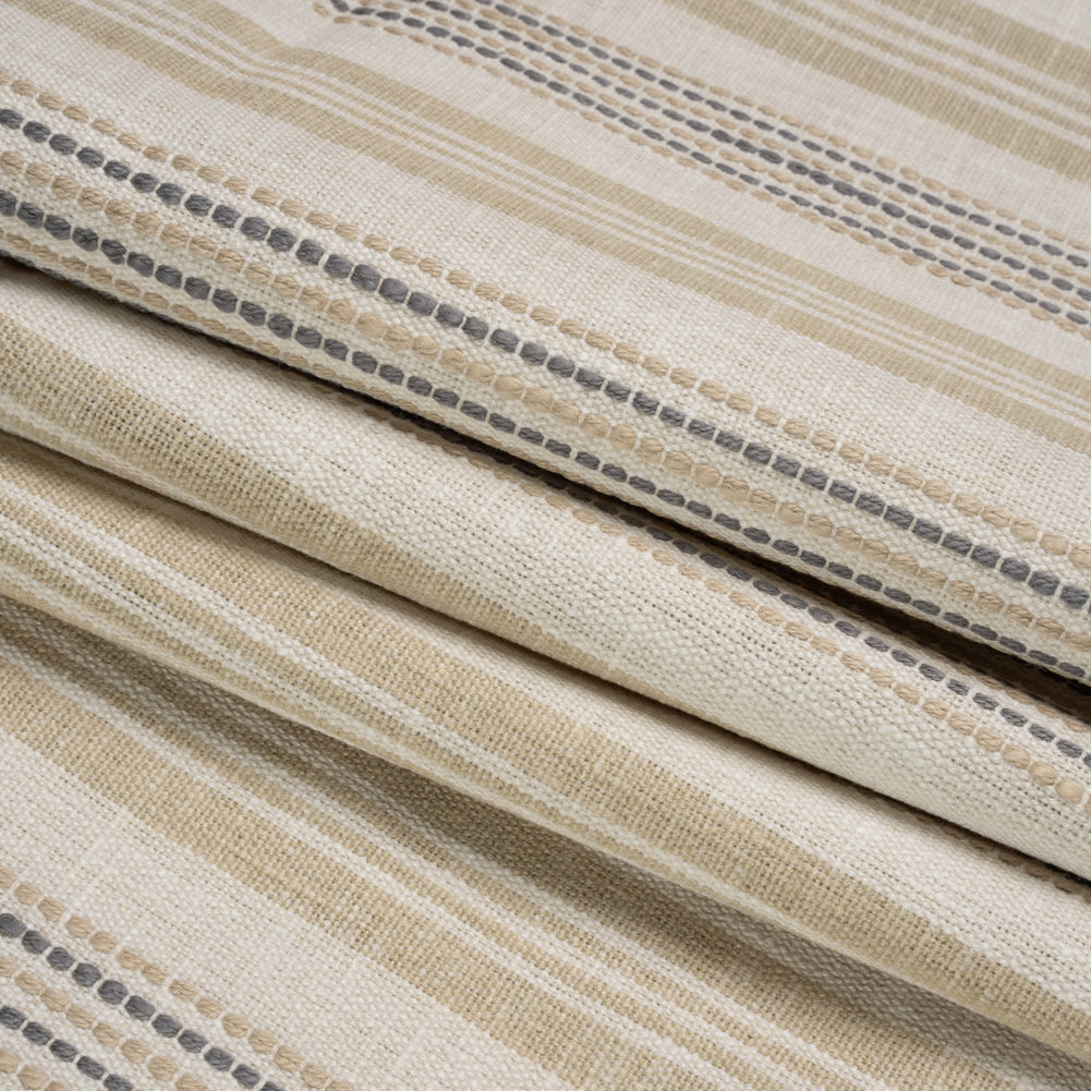 Cotton and Polyester Woven - Fawn Tactile Stripes - British Imported Folded