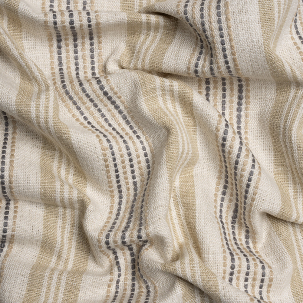 Cotton and Polyester Woven - Fawn Tactile Stripes - British Imported