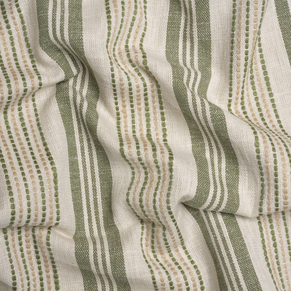 Cotton and Polyester Woven - Sage Tactile Stripes - British Imported