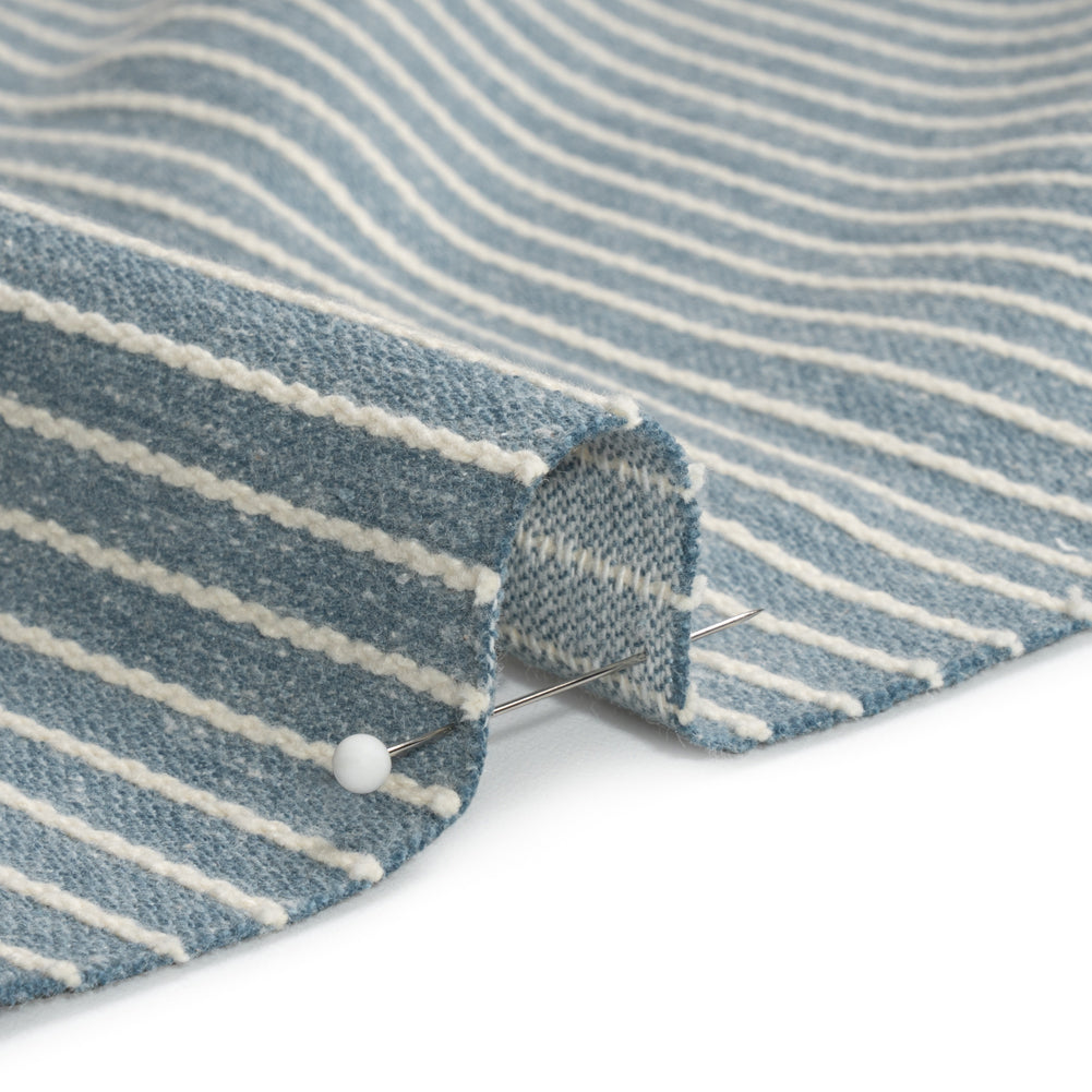Cotton and Polyester Woven - Denim Tactile Chalk Stripes - British Imported Detail