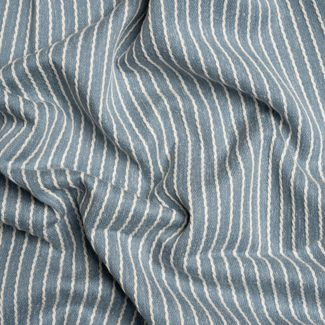 Cotton and Polyester Woven - Denim Tactile Chalk Stripes - British Imported