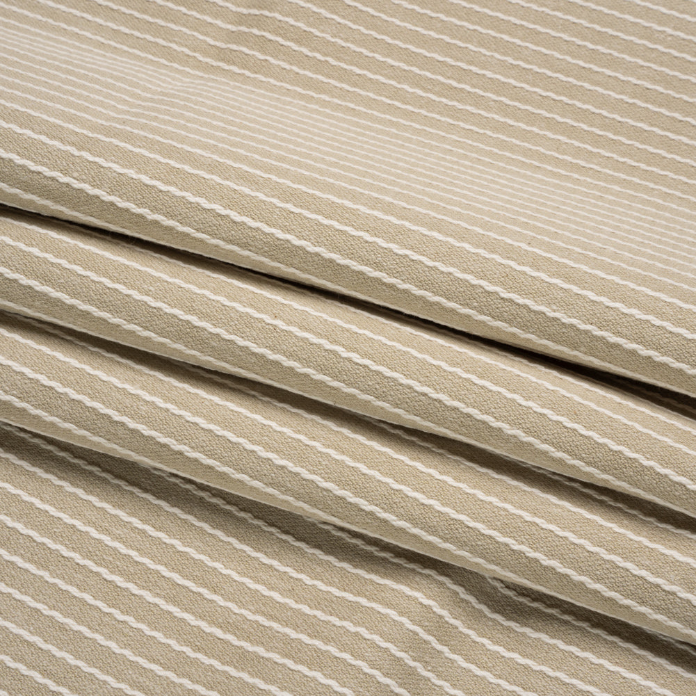 Cotton and Polyester Woven - Fawn Tactile Chalk Stripes - British Imported Folded