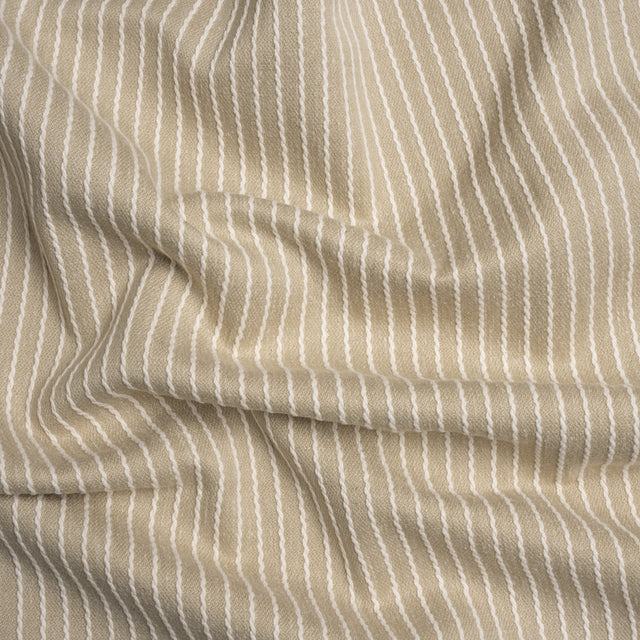 Cotton and Polyester Woven - Fawn Tactile Chalk Stripes - British Imported