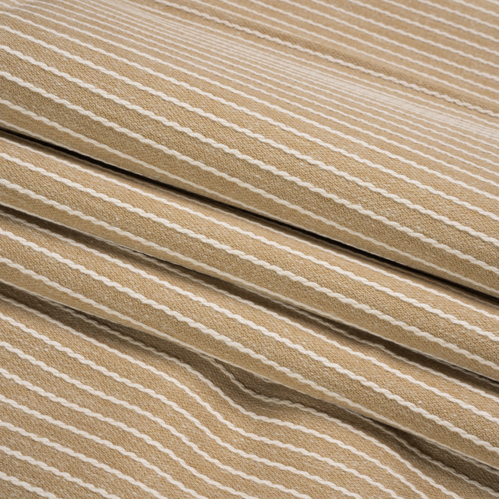 Cotton and Polyester Woven - Flax Tactile Chalk Stripes - British Imported Folded
