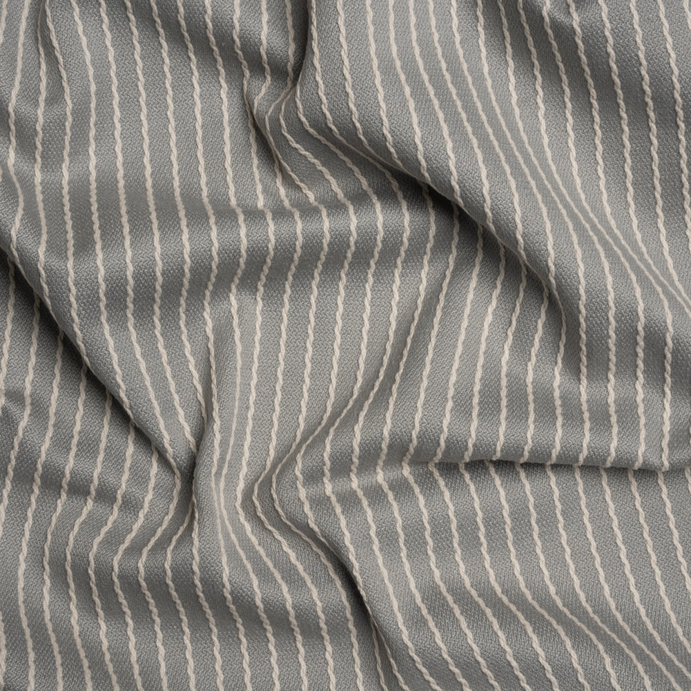 Cotton and Polyester Woven - Pebble Tactile Chalk Stripes - British Imported