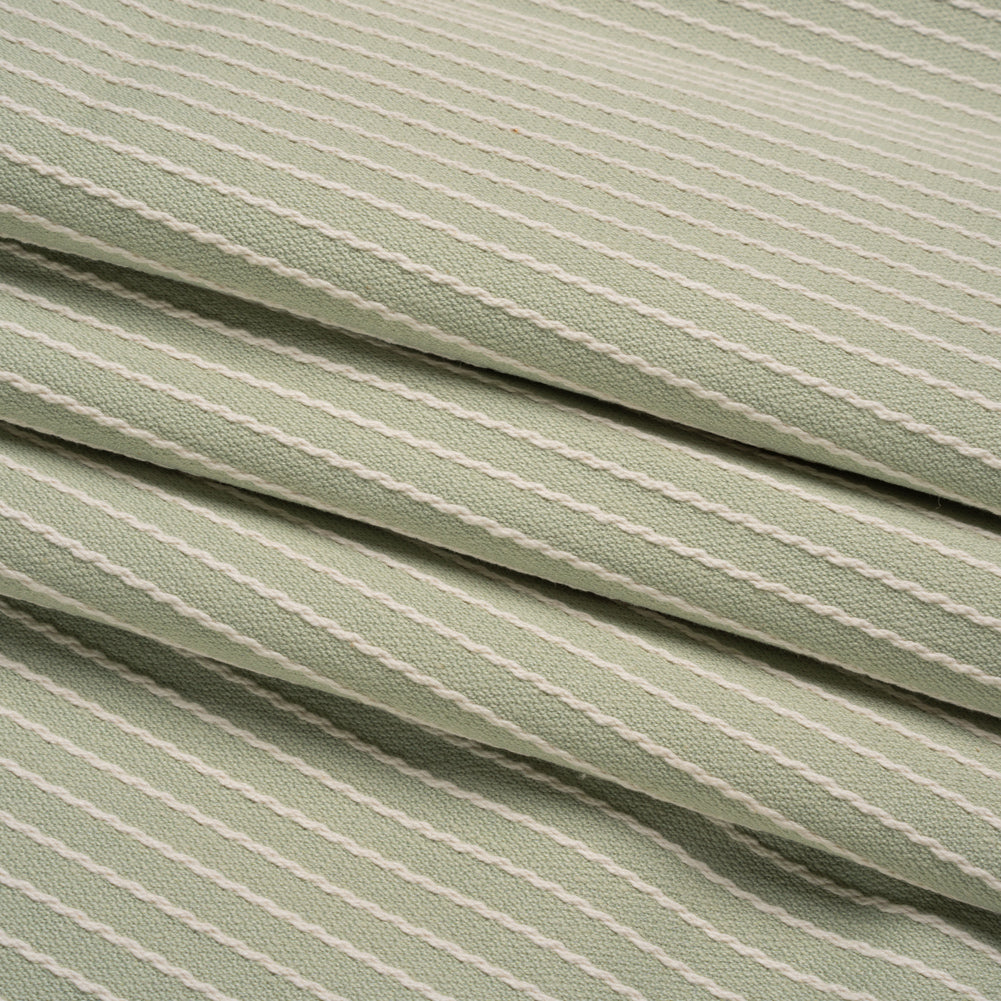 Cotton and Polyester Woven - Sage Tactile Chalk Stripes - British Imported Folded