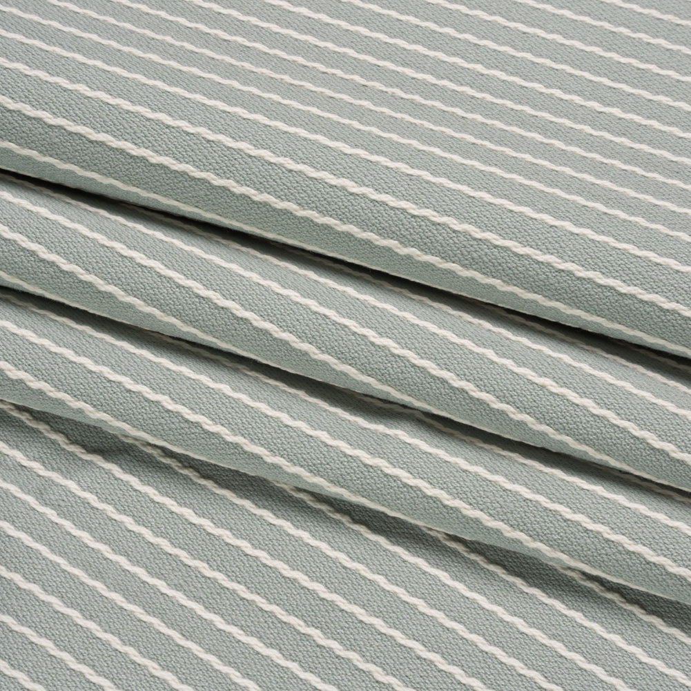 Cotton and Polyester Woven - Seafoam Tactile Chalk Stripes - British Imported Folded