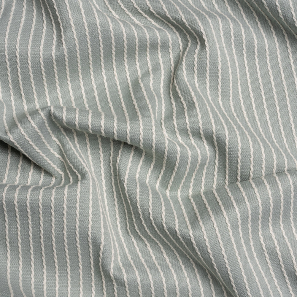 Cotton and Polyester Woven - Seafoam Tactile Chalk Stripes - British Imported