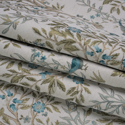 Drapery Jacquard - Kingfisher Pheasants in the Orchard - British Imported Folded