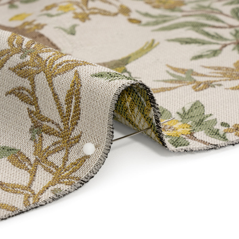 Drapery Jacquard - Lemon Pheasants in the Orchard - British Imported Detail