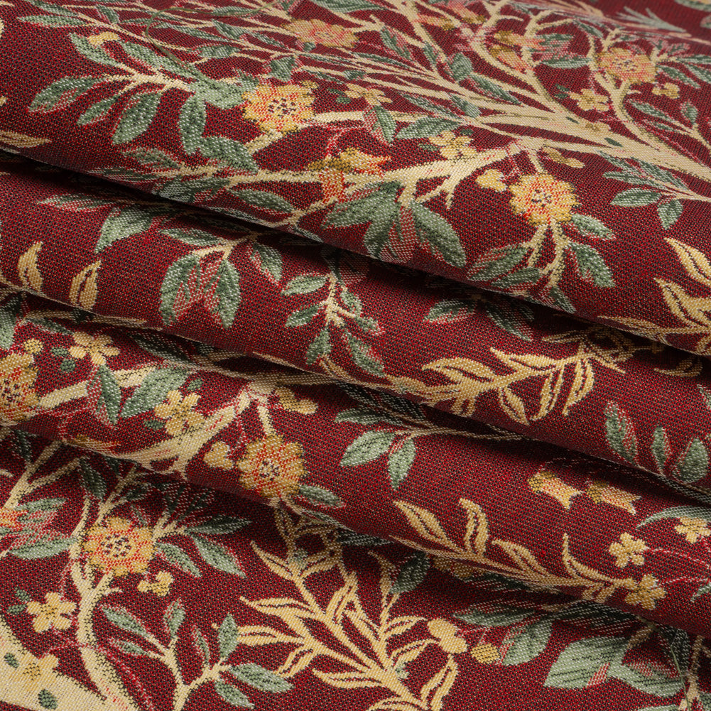 Drapery Jacquard - Merlot Pheasants in the Orchard - British Imported Folded